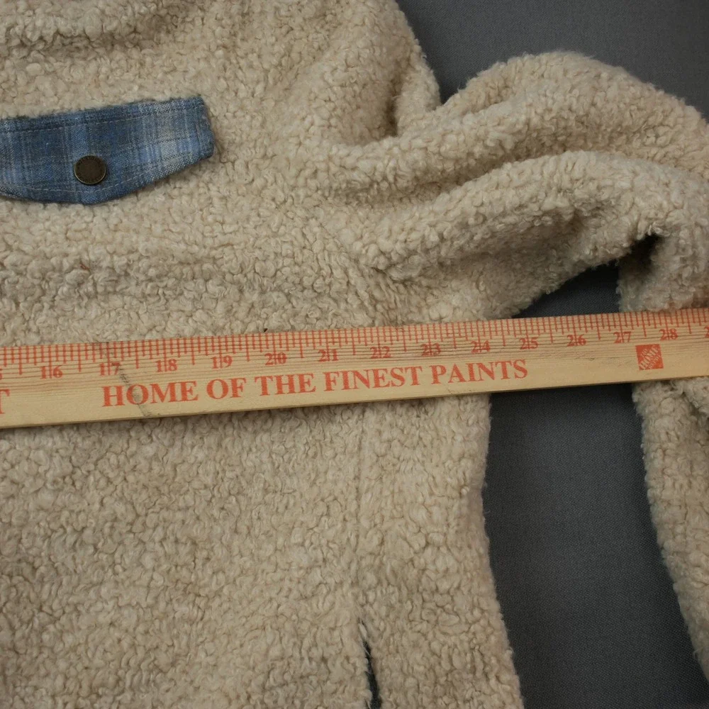 Pendleton Beige Sherpa Fleece Jacket Plaid Wool Lined Full Zip Warm Womens